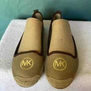 Michael Kors espadrilles canvas & jute w/gold MK